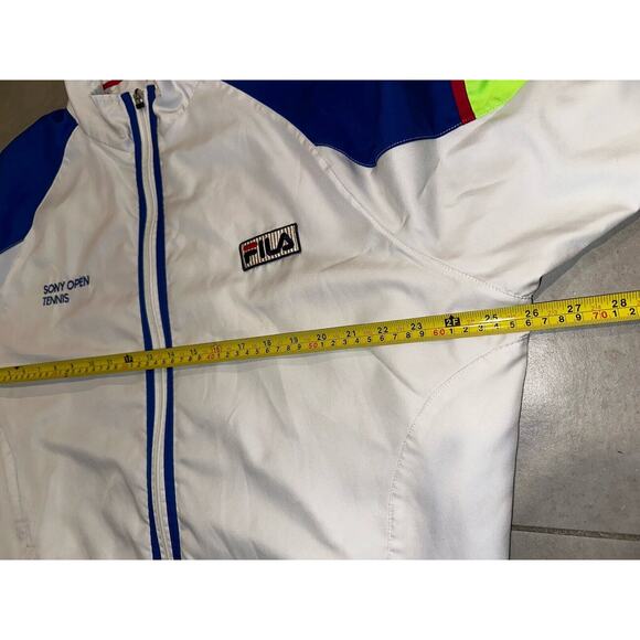 Vintage FILA Track Jacket Mens XL White Sony Open Tennis White Neon Green 90's - Picture 11 of 12